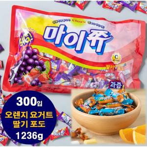 크라운제과 마이쮸 대용량 혼합 젤리 오렌지요거트/딸기/포도 마이쭈 (대략300개) 1236g