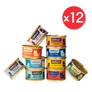 쿠쿳 고단백 저지방 고양이 길고양이 참치 연어 닭고기 캔 70g×12개 세트