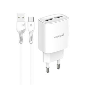 밸류엠 2포트 5V 2A 저전력 저속 USB 멀티 충전기(+C타입 케이블)