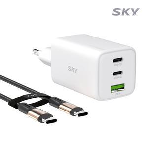 [케이블세트]스카이 필 GaN 65W 미니 3세대 멀티 3포트 초고속 충전기 USB C타입 아이폰 갤럭시 아이패드