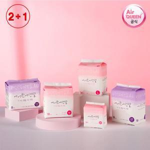 [기타][에어퀸 공식] 2+1 에센셜 에스더버니 순면감촉 생리대 중형 54P(36P+18P)