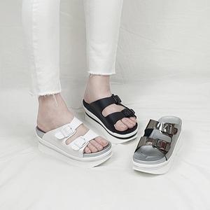 [디아]로크 국산 통굽 두줄 버클 스트랩 키높이 슬리퍼 7cm