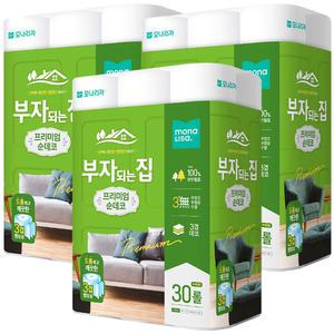 모나리자 부자되는집 프리미엄 순데코 3겹 화장지 27m 30롤 3팩 (90롤)