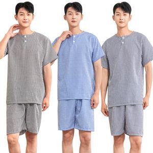 슬레진저 남성 지지미 반팔 잠옷 세트 남자 시어서커 파자마 여름 홈웨어 상하세트