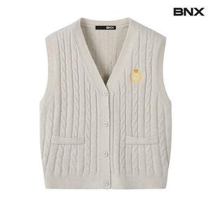 [BNX]브이넥 꽈배기 자수 니트 베스트 (BW3VT001L0)