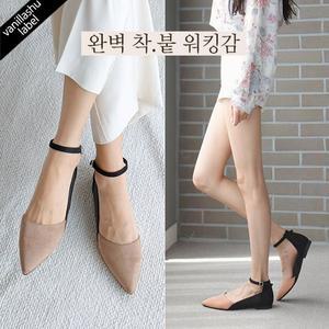 [바닐라슈] 플랫 블로밍 스웨이드콤비 인사이드오픈 메리제인 플랫슈즈(1cm)