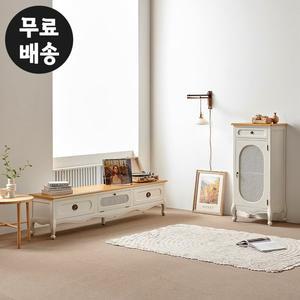 [벤티스가구]데브 엔틱 마호가니원목 라탄 거실장세트 장식장 tv다이 티비장 우드(아이보리)