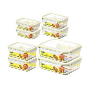 [세트]글라스락 클래식 옐로우에디션 직사각 베스트 8조(400ml +715ml +1100ml +2000ml, 각 2조씩 )
