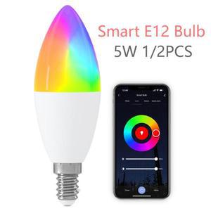 스마트 LED 전구 E12 캔들 C37 110V 5W 라이트 와이파이 블루투스 RGB 색상 변경 알렉사 구글 홈 호환