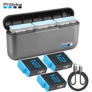 스포츠 액션 카메라용 교체 배터리 1850mAh 3 채널 충전기 호환 고프로 히어로 12 11 10 9