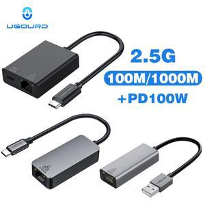 UGOURD USB C 이더넷 어댑터 충전 100W 2.5 기가비트 네트워크 카드 to RJ45 랜 케이블