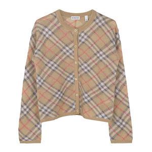 버버리 [성인착용가능] KIDS 25SS 페일스톤 체크 알파카 실크 카디건 8100092 PALE STONE/10A