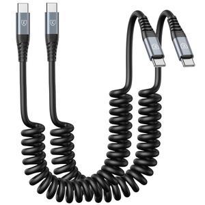 USB C에서 USB C 케이블 3피트 2팩 코일형 USB C 충전기 케이블, iPhone 16 /15 /Plus /Pro /Pro Max /삼성 갤럭시 S23용 차량용 C형 고속 충전 케이블
