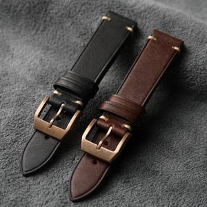 수제 헤드 소가죽 스트랩, 20MM 브라운 그린 블랙 빈티지 브론즈 시계, 버클