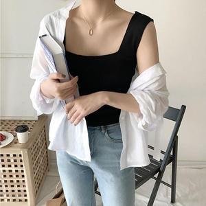고품질 티셔츠 데일리 시원한 이너 캐주얼 여자 스퀘어넥 여 인기나시티 민소매티셔츠 (WFHO85X)
