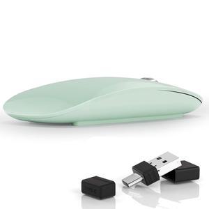 Uiosmuph G11 무선 마우스 USB C 충전식 컴퓨터 슬림 사일런트 마우스 2.4GHz 광학 나노 리시버 및 노트북/Mac/PC용 타입 - 그린
