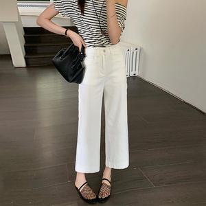 LF-8111 / 여름 여성 흰색바지 8부 9부 키작녀 스판데님 와이드 일자 통