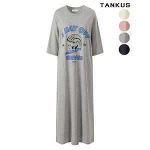 [하프클럽/탱커스]여성 코튼 여름 얇은 반팔 롱 원피스