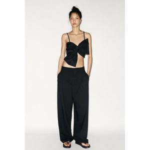 [정품] 자라 탑 티셔츠 민소매 나시 반팔 ZARA 맥시 리본 크롭 - 블랙617472