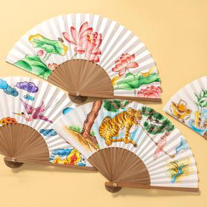 합죽선 전통 부채 만들기 종이 한지 접이식 선물 꾸미기 한국 그림 도안 기념 DIY 손 접는 옛날 민화