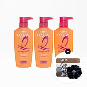 [로레알파리] 드림랭스 샴푸 400ml/컨디셔닝 헤어팩 375ml 3개+스누피 타올 1장(랜덤)+스크런치(랜덤)