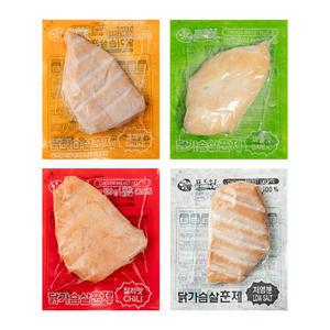 푸드원 맛닭 냉장 훈제 닭가슴살 4종 혼합 100g X 40팩 4kg (훈제10팩+마늘10팩+칠리10팩+저염분10팩)