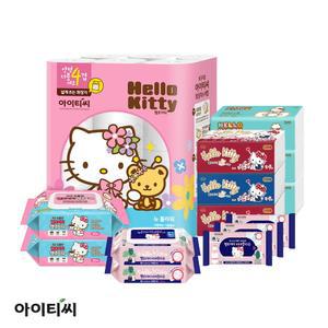 I헬로키티I 홈세트 (플라워화장지24롤*1팩+팝업티슈3팩+키친타올3팩+행주