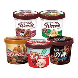 [롯데웰푸드]대용량 떠먹는 아이스크림 5종 3개 골라담기 구구크러스터 찰떡아이스홈 위즐