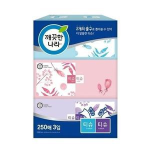에이치플러스몰 깨끗한나라 티슈티슈 각티슈 2겹 250매 3입 미용티슈 뽑아쓰는티슈 핸드타올