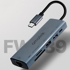 FW839 갤럭시탭 S10/S9/S8/S7/S6/A8/A9 C타입 멀티허브 SD/TF+RJ45+USB포트+PD충전 유선 랜포트