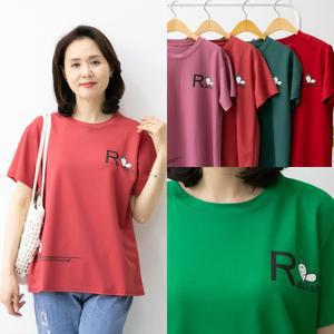 마미소 알당근 라운드 셔츠 여름 원색 단색 반팔 귀여운 심플 엄마 할머니 빅사이즈 40 60 마담 중년 여성 옷