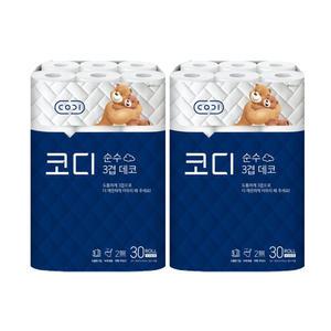 코디 순수 데코 30m 3겹 30롤 x 2개 두루마리 화장지
