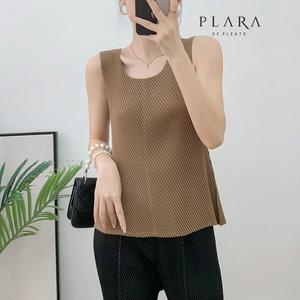 88까지)플리츠사선라인슬리브리스블라우스