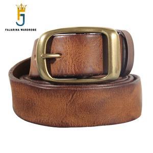 FAJARINA 남성용 레트로 소가죽 황동 핀 버클 금속 벨트, 최고 품질 솔리드 순수 암소 피부 벨트, 3.3cm 너