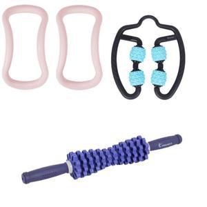 아리프 요가링 마사지 스틱 핸들 롤러 세트 안마 핑크