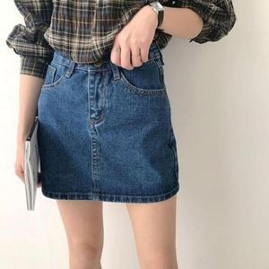 데님 미니 데일리 하이웨스트 스커트 클래식 슬림 청 (WFH4749)
