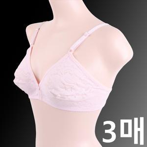(3매) ST0720 국산 노와이어 브래지어 망사 홑겹브라 마담 B컵 레이스 브라렛 핑크 색상