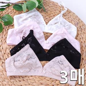 (3매) ST0720 국산 노와이어 브래지어 망사 홑겹브라 마담 레이스 브라렛