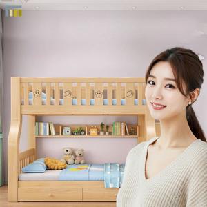 2층 원목침대 성인용 단단한 숙직실 나무 계단 침대