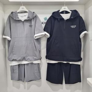냉감 우븐 스판 후드 반팔 카고 5부 바지 세트14470-031-454-68