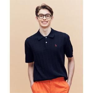 헤지스 HAZZYS 아이코닉 네이비 케이블 반팔 카라 니트 HZSW5B553N2 305644