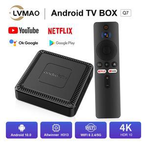 크롬캐스트 LVMAO 안드로이드 스마트 TV 박스 Q7 NETFLIX YOUTUBE H313 쿼드 코어 구글 보이스 듀얼 4G 5G 와이파이 4K BT5 셋톱박스