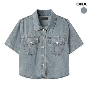 [BNX] 여성 스냅 단추 반팔 데님 자켓