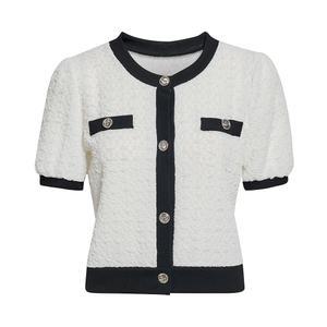 [매장정품] JJ지고트 퍼프소매 배색 반팔 가디건GR6N1CD601