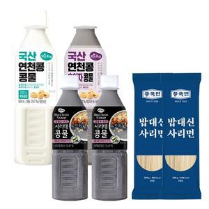 맑은물에 국산콩 콩물 3종과 풍국면 세트 ( 콩물 500ml x 4개(연천콩1+흑임자콩1+서리태콩2) + 사리면 200g 2개)