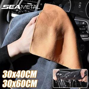 SEAMETAL 차량용 2 면 부드러운 스웨이드 및 산호 벨벳 청소 타월, 긁힘 없는 고흡수성 세탁 500GSM