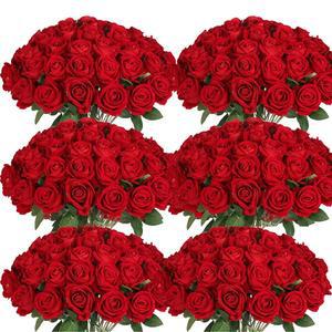 50PCS 장미 인공 장미 꽃 대량 실크 로즈 발렌타인 데이 결혼 기념일 신부 꽃다발 DIY 홈 장식