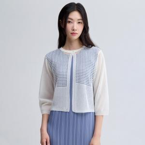 네트 배색 크롭 니트 가디건_EKCDM125004
