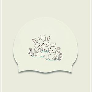 실리콘 디자인 버니버니 화이트 수영모자 수모 제작 HWFFJAZO