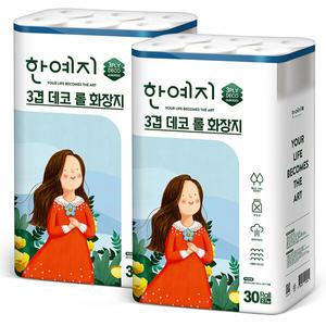 한예지 3겹데코 천연펄프 화장지 27m 30롤 2팩